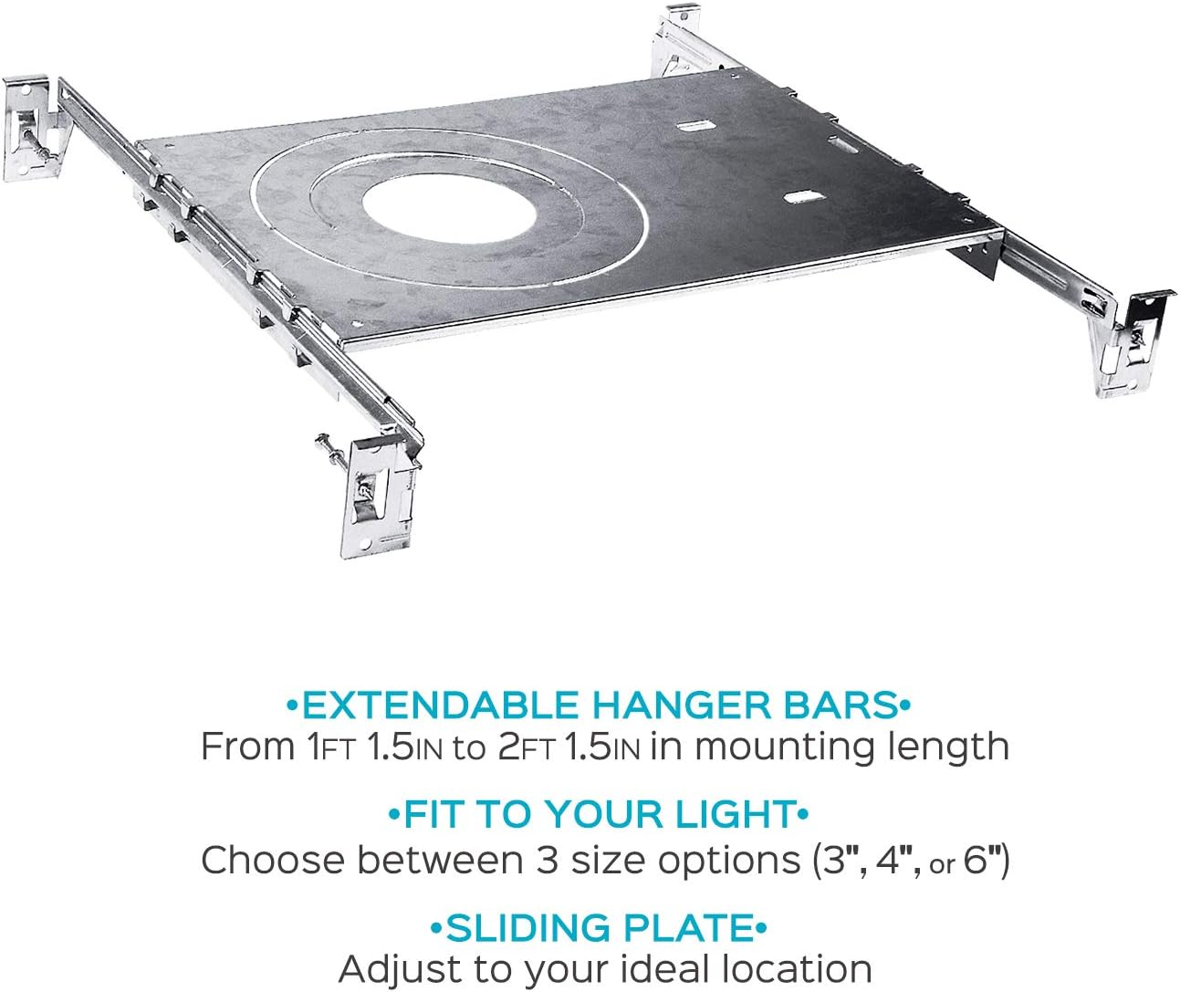 (CASE OF 10) New Construction ADJUSTABLE Mounting Plate 3"-4"-6" (FOR USE WITH ROUND/SQUARE CANLESS DOWNLIGHT)