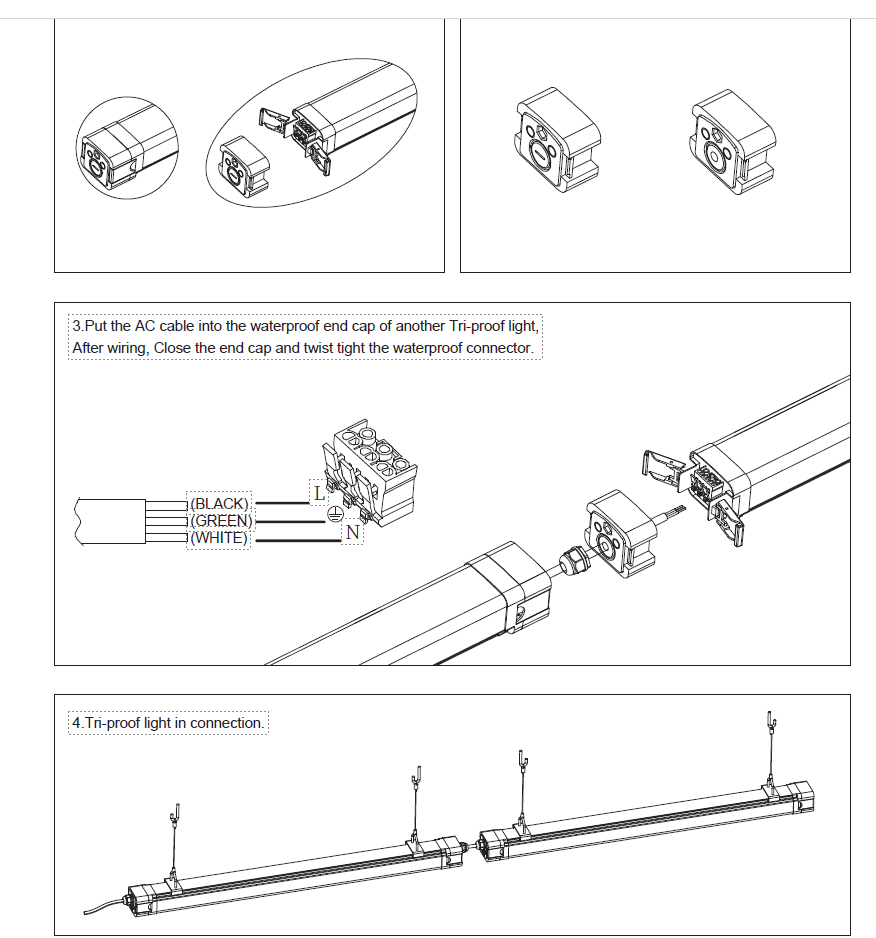 (9 PACK) Tri-Proof Linkable Vapor Light 4ft (40w/35W/30W Switchable) (3500K/4000K/5000K/6000K Switchable) ETL, DLC (Copy)