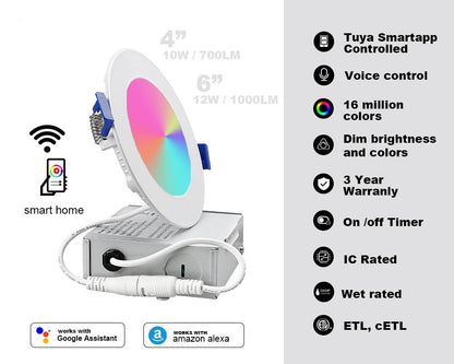 6 in. Smart App/WiFi Slim LED Downlight 900 Lumens Multicolor Dimmable CCT 2700-6500K Google Home/Alexa